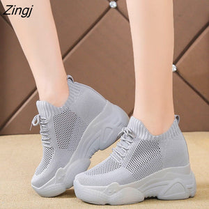 kamames Heels Platform Sneakers Women Breathable Air Mesh Wedge Sock Shoes Woman 2023 Spring Casual Shoes Zapatos De Mujer