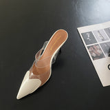 kamames Heels Transparent Love Noodles Spring And Summer New Matching Color Thin-Heeled Women's Shoes Korean Version Of Shallow Mouth Baotou Semi-Pointed Women's Shoes