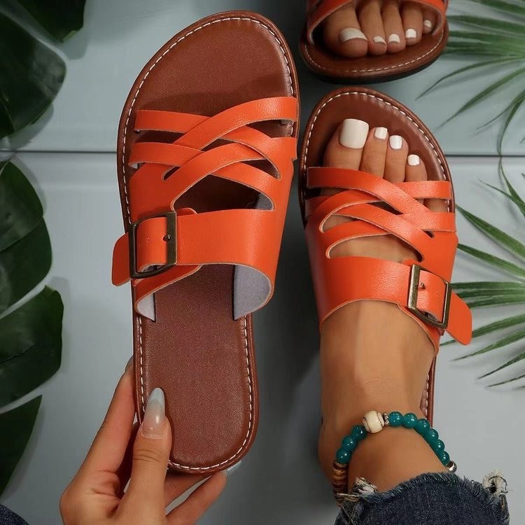 kamames Summer New Women's Sandals Slippers Flat-Soled Roman Lace-Up Sandals Non-Slip Rubber Soles Fashion Women's Shoes