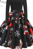kamames Print Vintage Women New Spring Elegant Party Long Sleeve Casual Black Patchwork Midi Dress