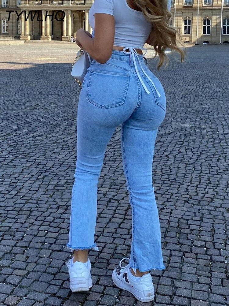 kamames Flare Jeans Pants Women Elegant Ladies Jeans Women High Waist Fashion Stretch Denim Trousers Wide Leg Jeans 2022 Trend