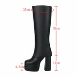 kamames Fashion Double Platform Women Knee High Boots Super High Heel Punk Boots Slip On Autumn Winter Motorcycle Boots Lady Shoes