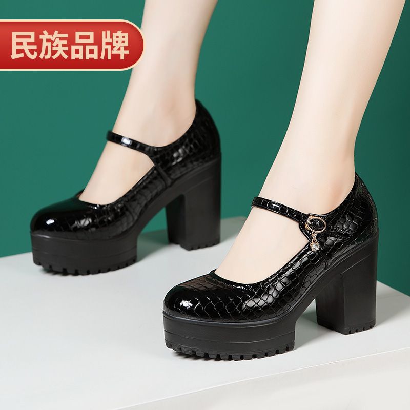 kamames Round Head High-End Catwalk Shoes Thick Heel Waterproof Platform One-Word Buckle Model Comfortable Cheongsam High-Heeled Shoes
