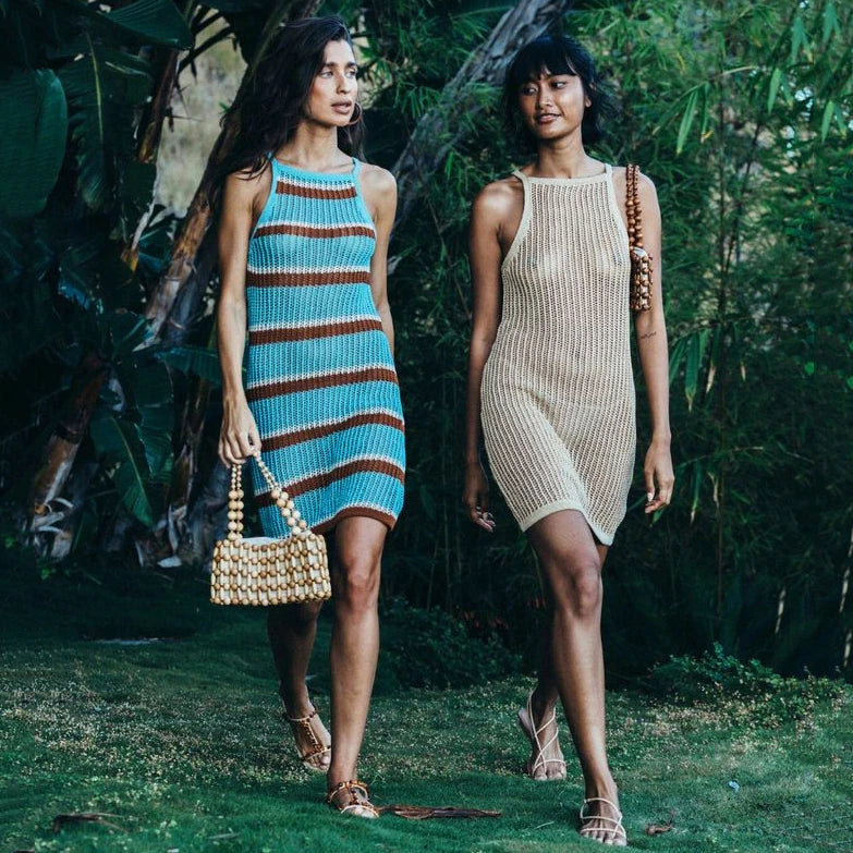 kamames Sexy Striped Dress Blue Crochet Tunic Elegant Sleeveless Women Summer Dress Beach Wear Swim Suit Cover Up Q1255