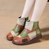 kamames Head Layer Cowhide Flat Bottom Recreational Women's Boots National Wind Color Leather Short Boots Warm Comfortable Cotton Shoes