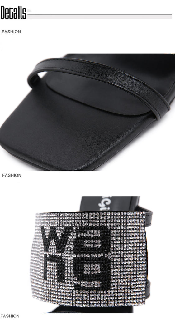 kamames Sandals Women 2022 Luxury Brand Letter Fashion Summer Sexy Crystal Rhinestone High Heels Stiletto Wedding Shoes Woman Slippers