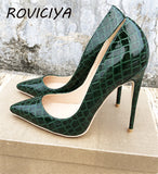 kamames Green Women Shoes Patent Leather Shallow Pointed Toe Shoes Woman High Heel Fashion 12cm High Heel shoes QP012 ROVICIYA