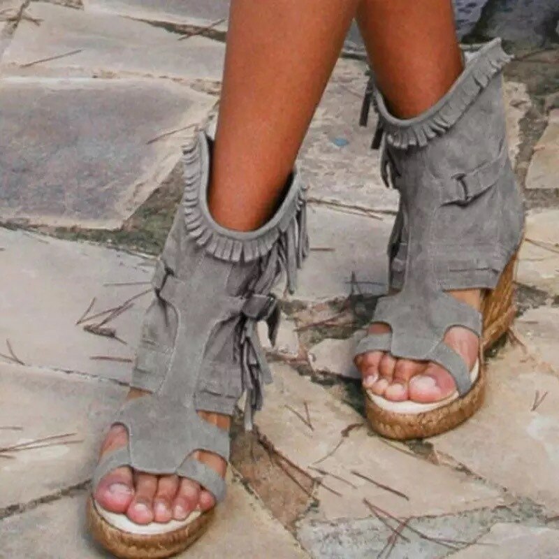 kamames Sandals Summer 34-43 plus Size Women's Shoes platform Wedge Tassel Shoes closed Toe fish mouth Women's Shoes