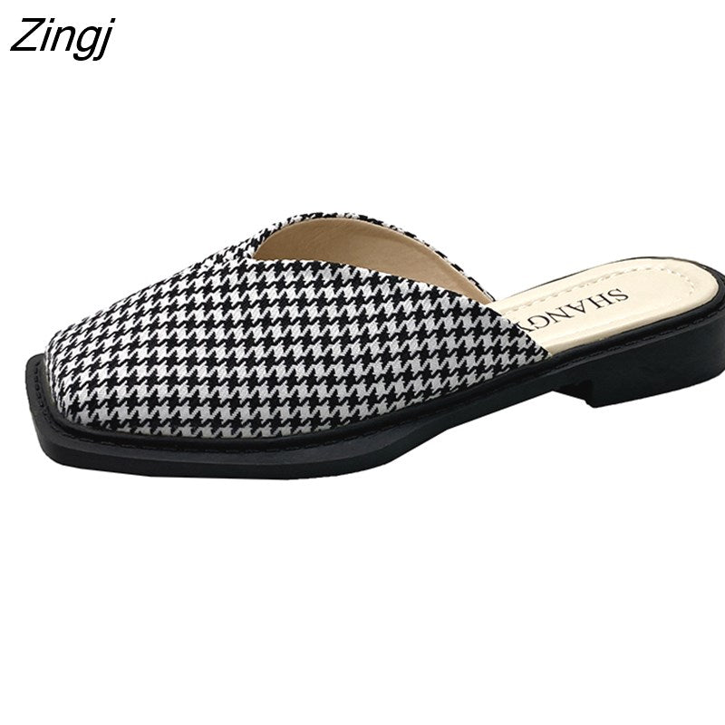 kamames Deformed Heel Autumn Luxury Chain Square Head Shallow Flat Shoes Women's Lazy Loafer Casual Flat Square Heels Lolita Shoes