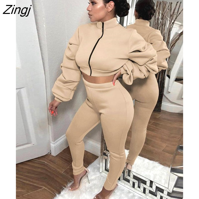 kamames Fall Winter Black 2 Two Piece Sets Tracksuit Womens Outfits 2022 Long Sleeve Tops And Pants Sets Female Matching Sets