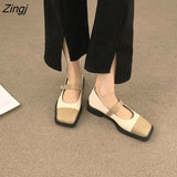 kamames Deformed Heel Autumn Luxury Chain Square Head Shallow Flat Shoes Women's Lazy Loafer Casual Flat Square Heels Lolita Shoes