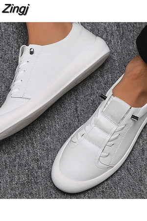 kamames Genuine Leather Shoes Men Sneakers Casual Male Footwear Fashion Brand White Shoes Mens Cow Leather White Sneakers 430-0