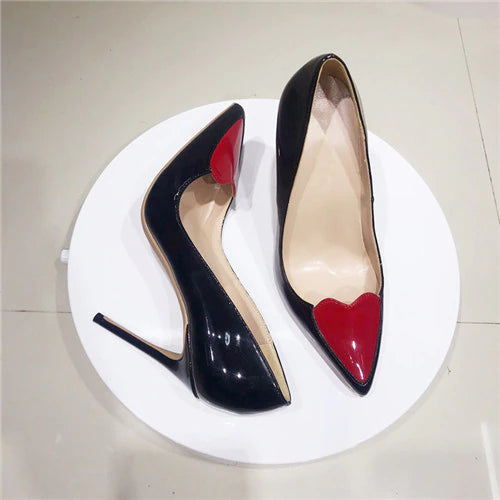 kamames Pumps with Red Heart Women Shoes Classics 12cm High Heel Shoes Pointed Toe Women Party Wedding 10cm 8cm QP099 ROVICIYA