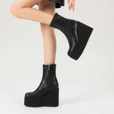 kamames Fashion Wedges Women Knee High Boots Platform High Heel Punk Boots Zipper Autumn Winter Ladies Shoes Black White