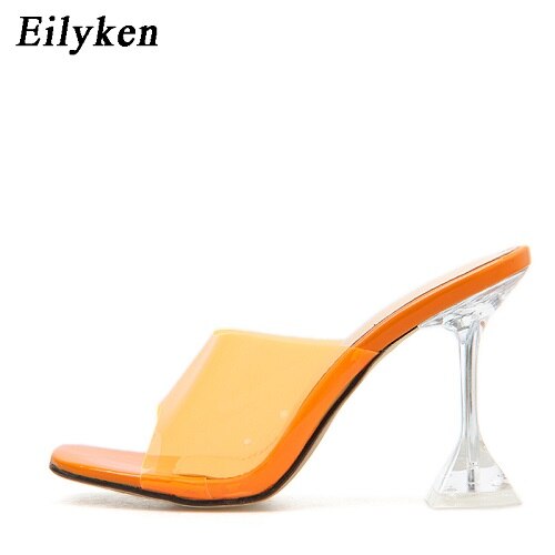 kamames Green Orange PVC Transparent Crystal Spike High Heels Jelly Woman Slippers Street Style Open Toe Sandals Slides Shoes