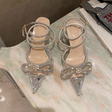 kamames Sandals 2024 Spring Style Ladies Diamond Bow Tie Women's Shoes Thin Heel Baotou French Style
