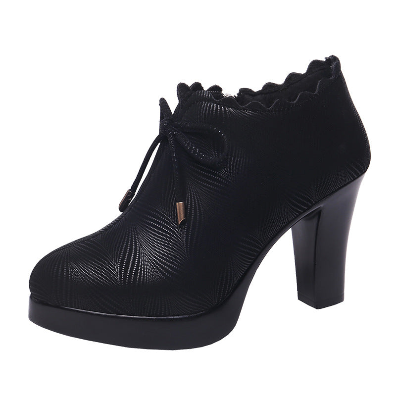 kamames Deep-Mouth Single Shoes Autumn Thick-Heeled Waterproof Platform Black Model Catwalk High-Heeled Shoes Women's Professional Work Shoes