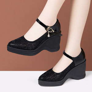 kamames Heel Water Drill Sandals 2024 Summer New Soft-Soled High-Heeled Thick-Soled Waterproof Platform One-Word Buckle Comfortable Hollowed-Out Single Shoes