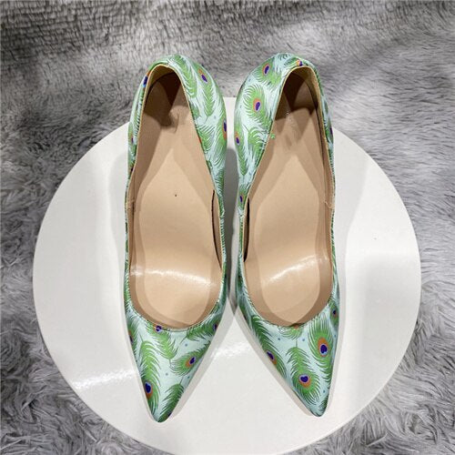 kamames printing green 12cm pumps stiletto pointed toe sexy shoes party nightclub women shoes 8cm 10cm high heel purple BM039