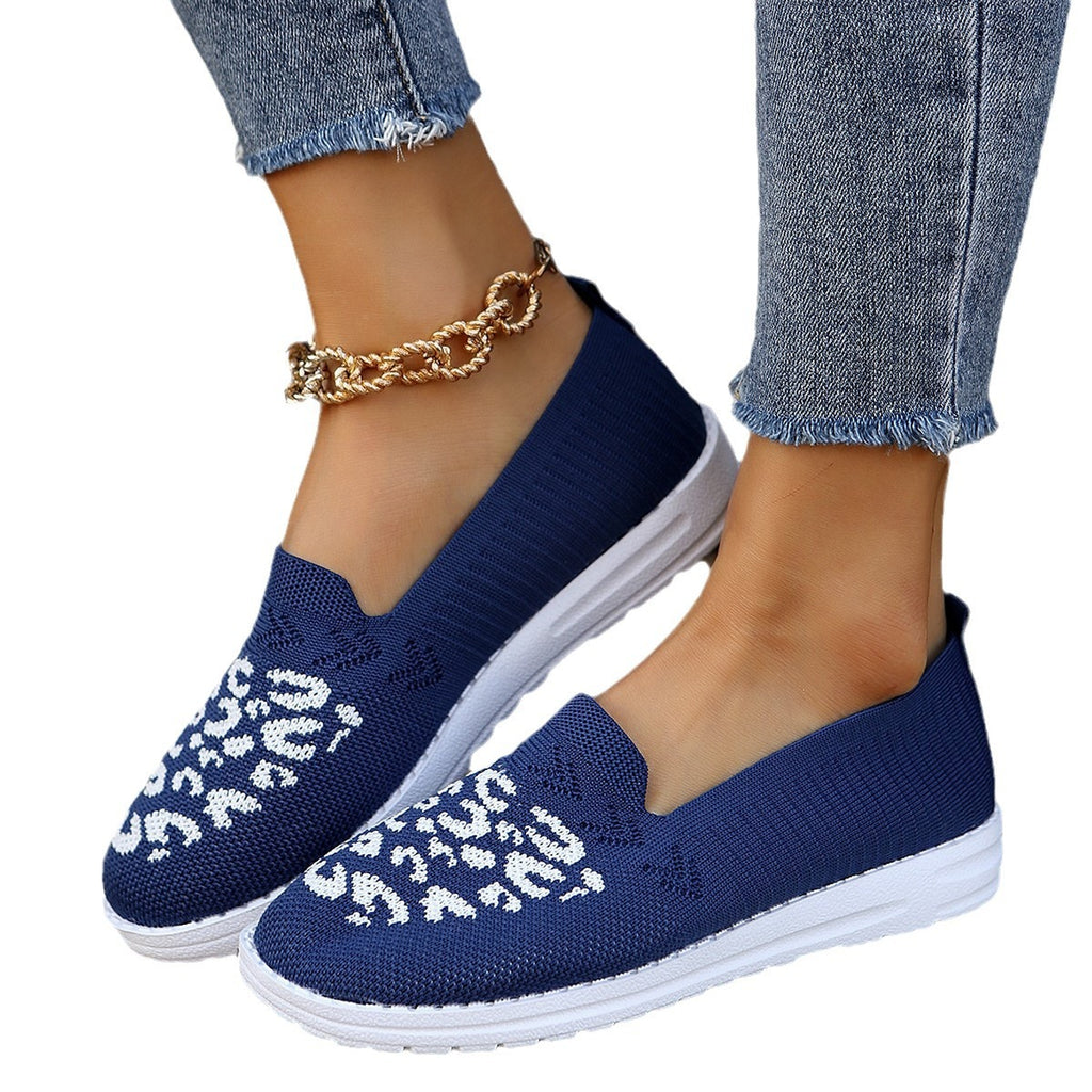 kamames Head, Low Heel, Flying Mesh Single Shoes, Women's Breathable Color Leopard Print Flat Soles Shoes