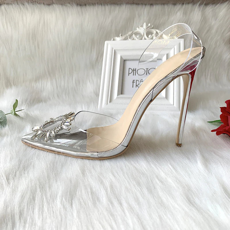 kamames PVC pointed toe 12cm high heel Slingback high-heeled shoes women's shoes party wedding 10cm 8cm SJ020 ROVICIYA