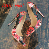 kamames red black flower pointed toe new ladies high-heeled shoes women's shoes 12cm extreme high heel QP061 ROVICIYA