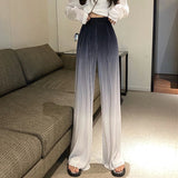 kamames Gradient Color Wide Leg Pants Women Summer Thin Pleated Straight Trousers High Waist Elastic Streetwear Women Y2k Pants