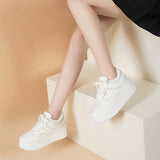 kamames Cowhide Small White Shoes Women's Leather Strapped Thick-Soled Muffin Shoes Fashion Leisure Shoes Breathable Anti-Skid Shoes White Shoes