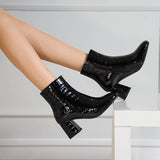 kamames Red Silver Fashion Patent Leather Women Boots Square Low Heel Ankle Boots Zipper Autumn Winter Boots Shoes 2021