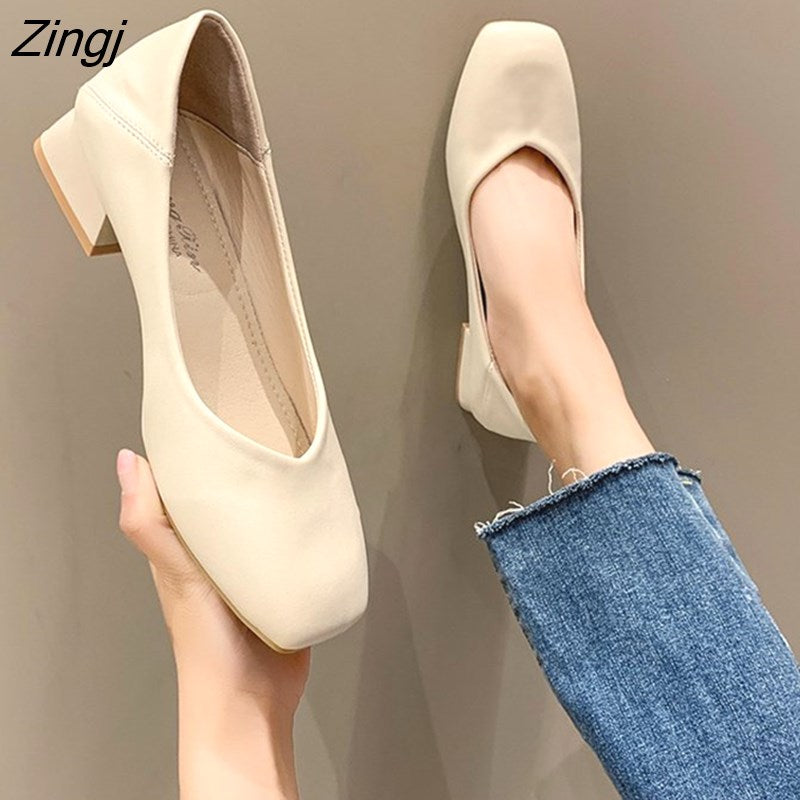 kamames Fashion Exquisite Ladies Beautiful Solid Color Shallow Mouth Thick Heel Soft Sole Pointed Toe Heel Shoes Ladies High Heels