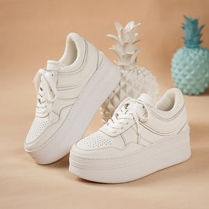 kamames Cowhide Small White Shoes Women's Leather Strapped Thick-Soled Muffin Shoes Fashion Leisure Shoes Breathable Anti-Skid Shoes White Shoes