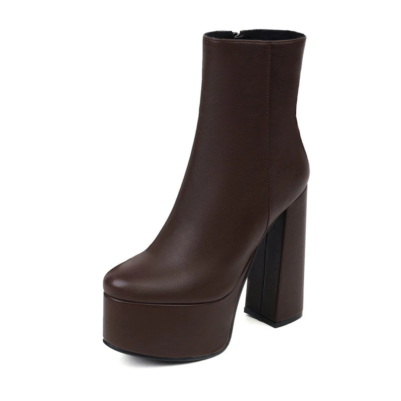 kamames Fashion Platform Women Ankle Boots Autumn Winter Chunky High Heel Punk Boots Square Toe Zipper Lady Shoes Plus Size 42 43