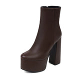 kamames Fashion Platform Women Ankle Boots Autumn Winter Chunky High Heel Punk Boots Square Toe Zipper Lady Shoes Plus Size 42 43