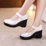 kamames Head High Heel Waterproof Platform Single Shoes Large Size 43 Velcro Thick Soles Middle-Aged And Elderly Mother Shoes Women's Shoes