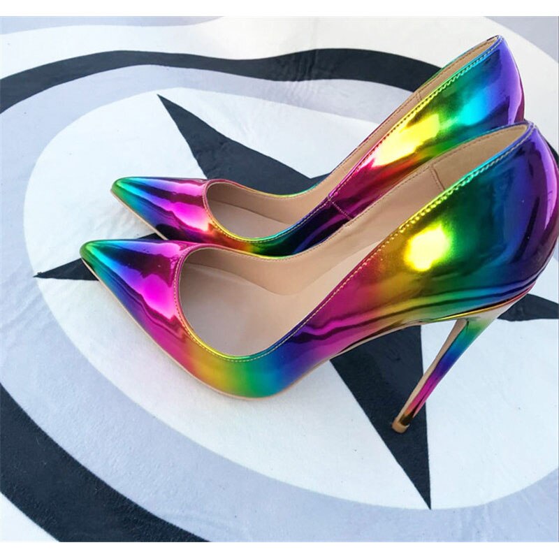 kamames fashion printing pointed toe high-heeled exquisite elegant shoes 12cm high heel ladies party shoes QP006 ROVICIYA