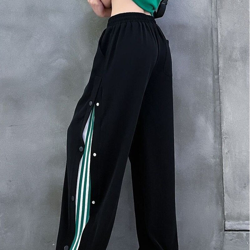 kamames Harajuku Loose Wide Leg Pants Women High Waist Elastic Streetwear Sweatpants Summer Vintage Lace Up BF Straight Trousers