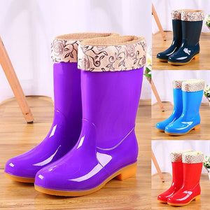 kamames Rain Boots Women Non-slip Rain Boots Waterproof Shoes Overshoes Water Boots Fashion Plus Velvet Warm Women Work Shoes