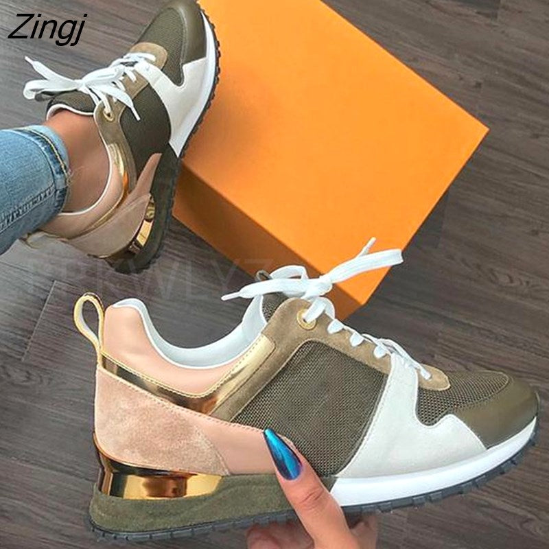 kamames Fashion Women's Sneakers Leopard Print Leather Thick Bottom Increased Sneakers Casual Comfortable Sports Shoes For Ladies