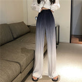 kamames Gradient Color Wide Leg Pants Women Summer Thin Pleated Straight Trousers High Waist Elastic Streetwear Women Y2k Pants