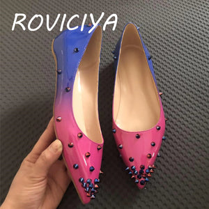 kamames Flat Women Shoes Classics Pointed Toe Shoes Fashion Women Party Wedding Gradation Color Rose Pink Blue MD036 ROVICIYA