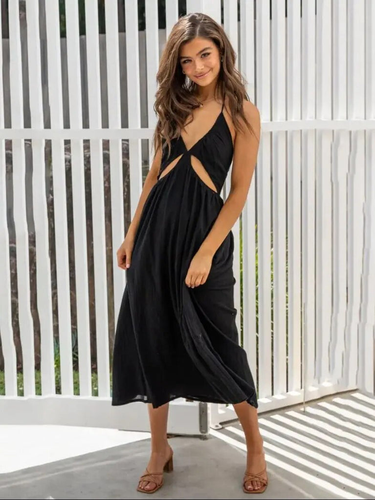 kamames Fashion Bandage Halther Long Dress For Women Sexy Hollow Out Black Dresses Slim Bikini Outwear Party Club Vestido Feminino