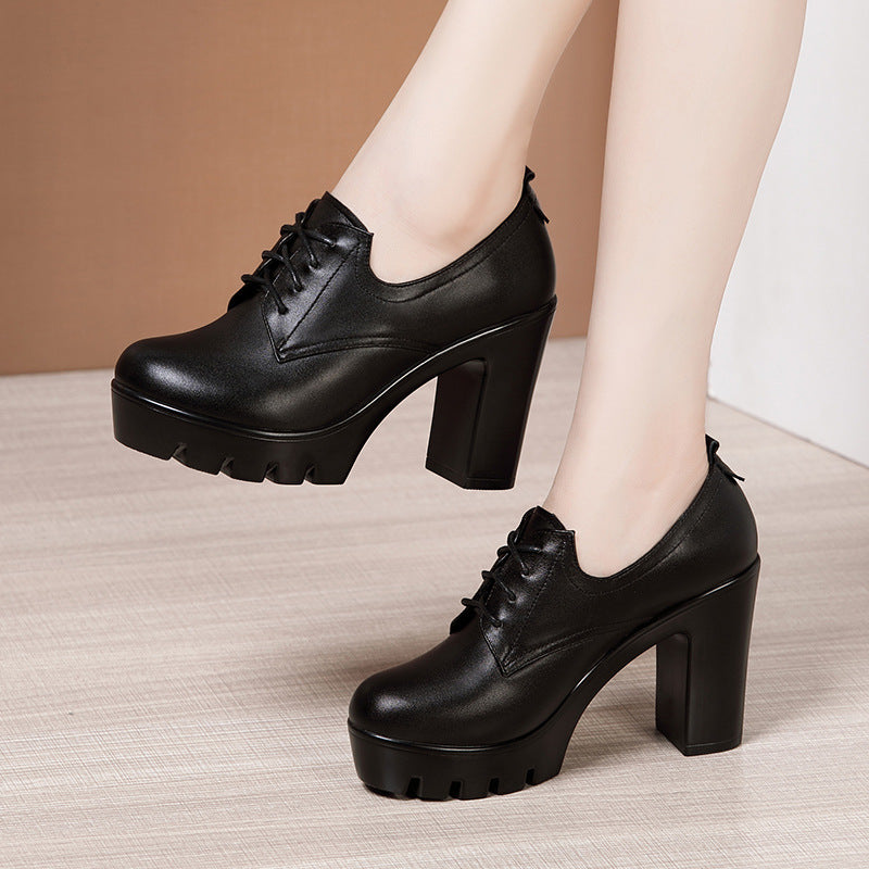 kamames Head Deep Mouth Single Shoes 2023 Autumn And Winter New Waterproof Table Thick Heels Thickened Large Muffin Women's Shoes