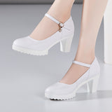 kamames Cowhide Catwalk High Heels Women's Anti-Skid Thick Heel Waterproof Platform Cheongsam Models Soft Leather Work Shoes Women's Singles