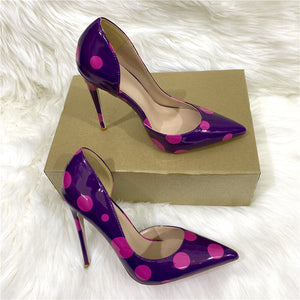 kamames Rose Polka Dot Women PU Leather D'Orsay Pointy Toe 12cm High Heel Party Wedding Shoes Elegant Stiletto Pumps QP166