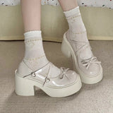 kamames Round Head Thick-Soled Small Leather Shoes 2024 New Summer Bow French Shallow Mary Jane Single Shoes