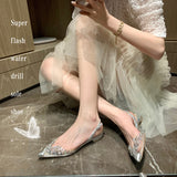 kamames Diamond Transparent Sandals 2024 Summer New Style With Small Bag Head Flat Shoes Crystal Low-Heeled Women's Shoes
