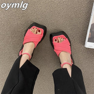 kamames design fluorescent color thick-soled platform sandals women's 2022 summer new one-word buckled open-toed shoes pumps
