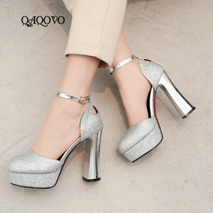 kamames Sandals High Heels Women Platform Shoes Fashion Sequined Super High Heels Pumps Gold Silver Red Sole Party Shoes