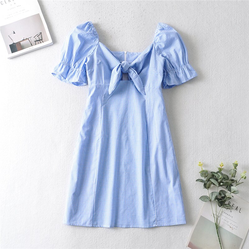 kamames Queens Women Plaid Print Cover Up Cross V-neck Beach Bohemian Sundress Tassel Rayon Mini Dress Vestidos