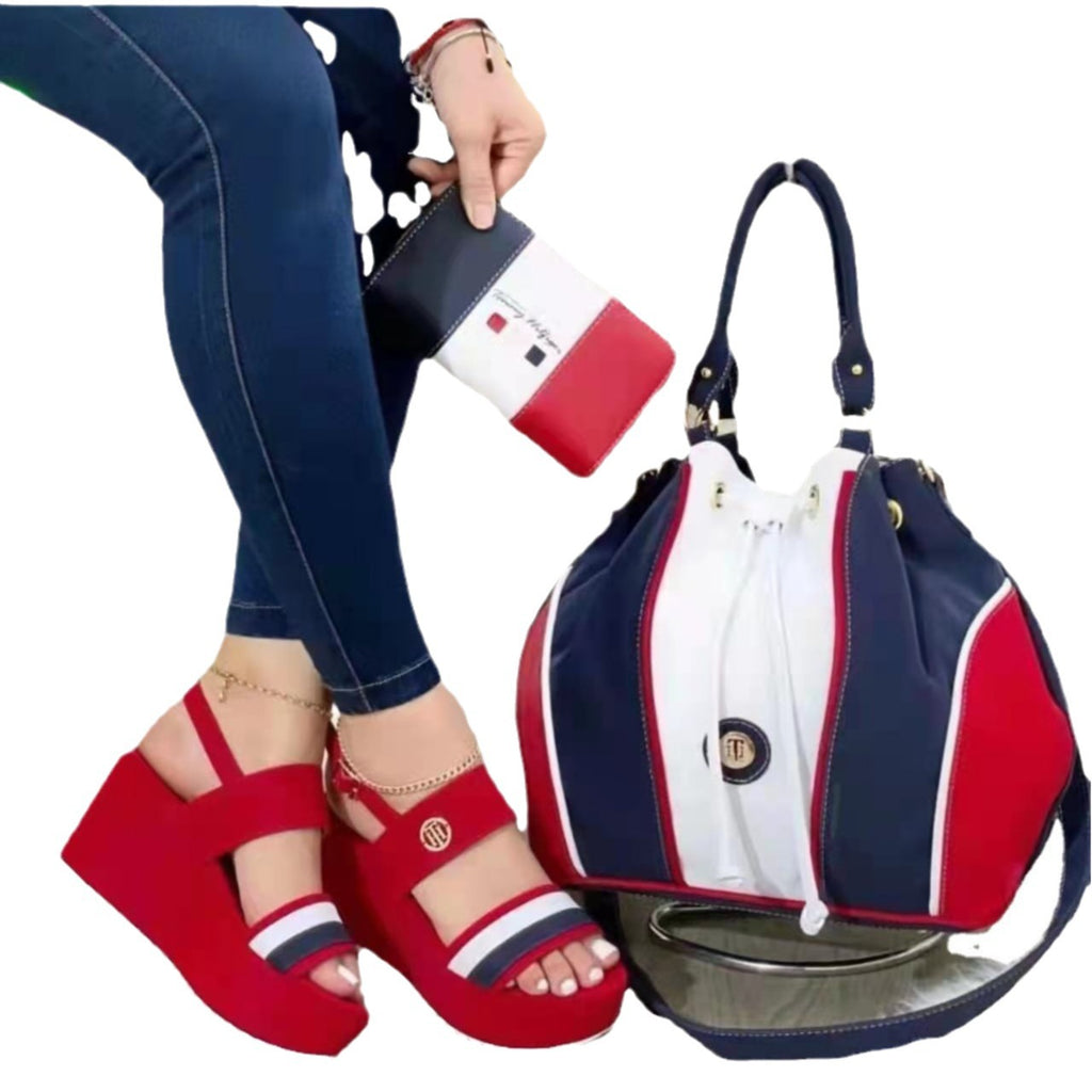 kamames Heel Sandals Summer 2024 New Thick-Soled Muffin Roman Shoes Students Korean Version Of Large Size Women's Shoes